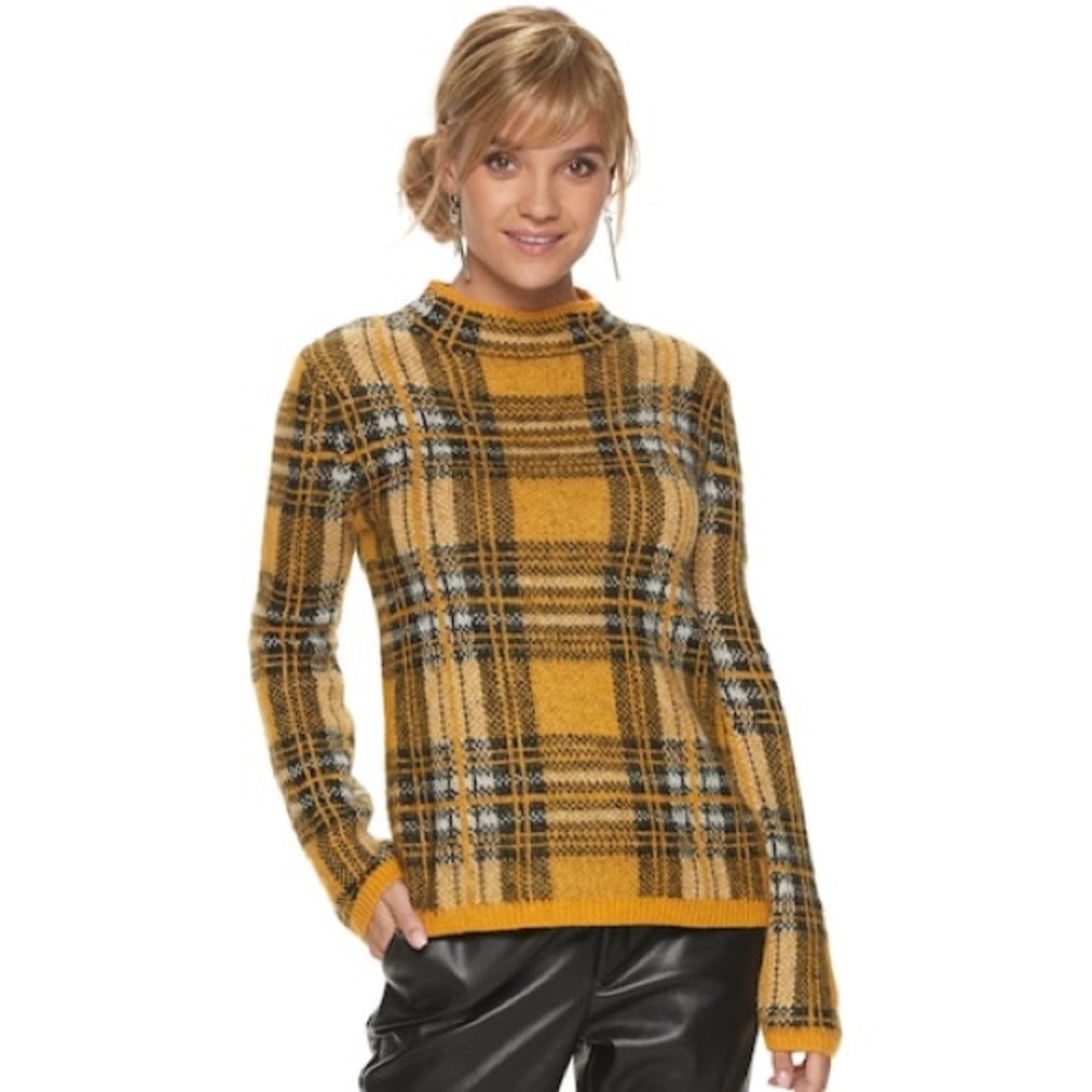 Cara Santana Plaid Sweater Apt. 9 Yellow Black